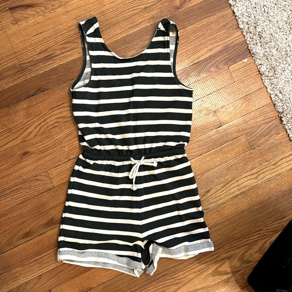 Green and cream striped romper size xs(fits like a small).